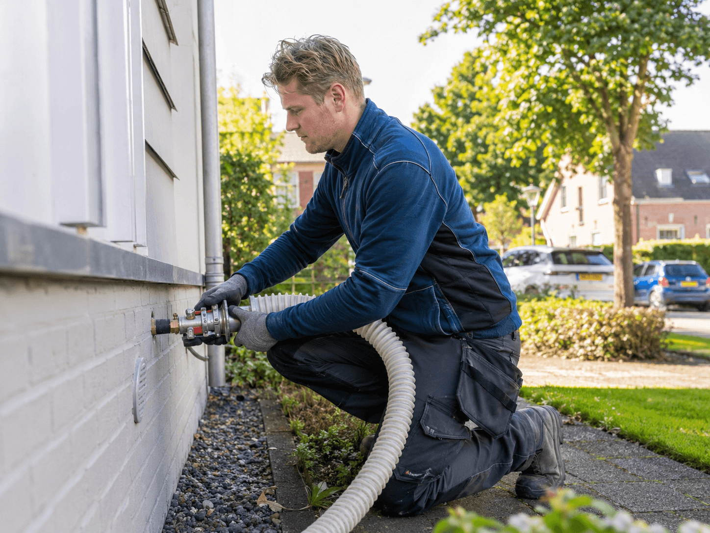 Vakman brengt isolatiemateriaal aan